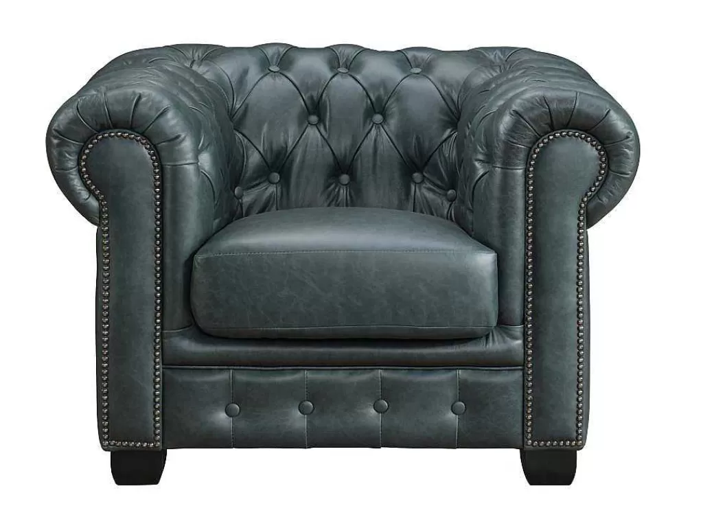 Promoções Sofás & Poltronas*LINEA Sofá Sofá Chesterfield 3+2+1 Lugares Brenton 100% Pele De Bufalo Superior Cor Verde-Acinzentado