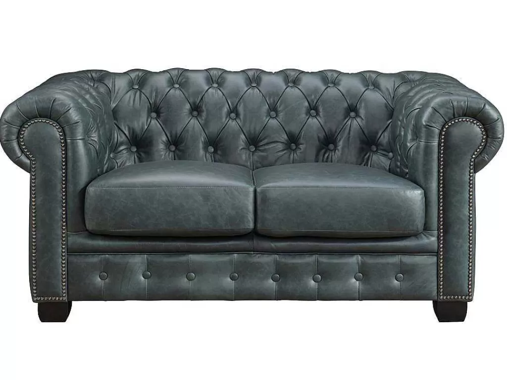 Promoções Sofás & Poltronas*LINEA Sofá Sofá Chesterfield 3+2+1 Lugares Brenton 100% Pele De Bufalo Superior Cor Verde-Acinzentado