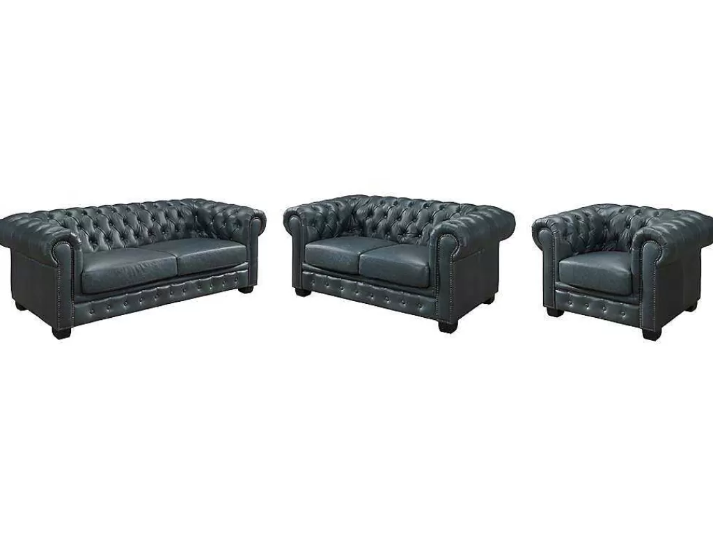 Promoções Sofás & Poltronas*LINEA Sofá Sofá Chesterfield 3+2+1 Lugares Brenton 100% Pele De Bufalo Superior Cor Verde-Acinzentado