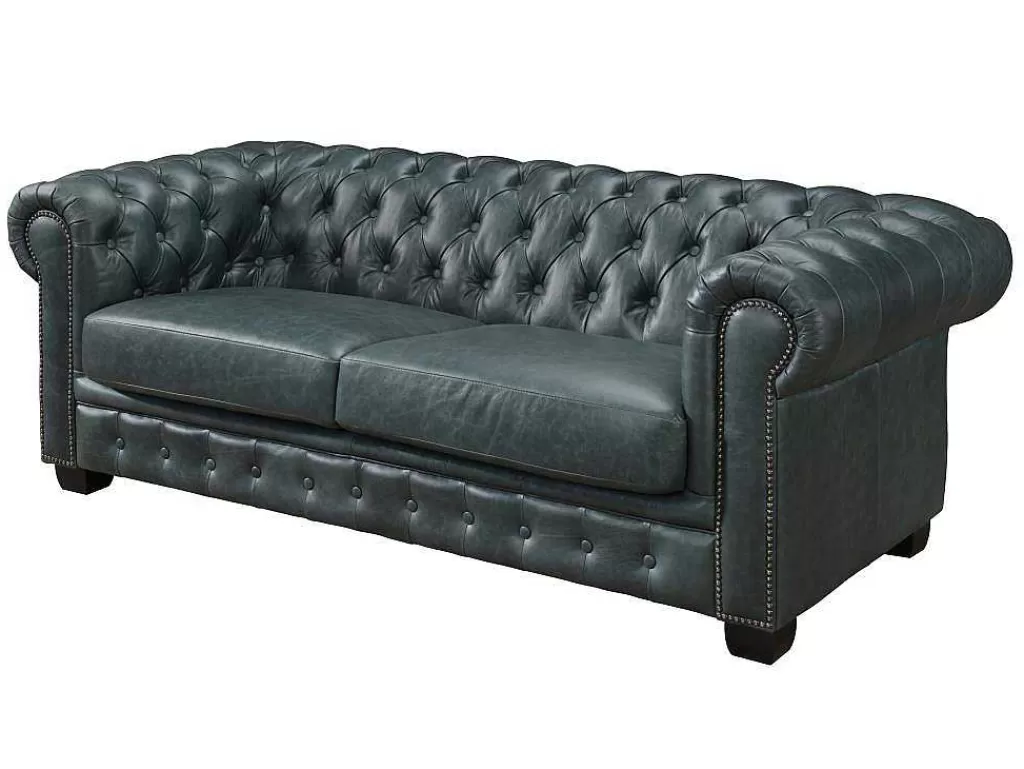 Promoções Sofás & Poltronas*LINEA Sofá Sofá Chesterfield 3+2+1 Lugares Brenton 100% Pele De Bufalo Superior Cor Verde-Acinzentado