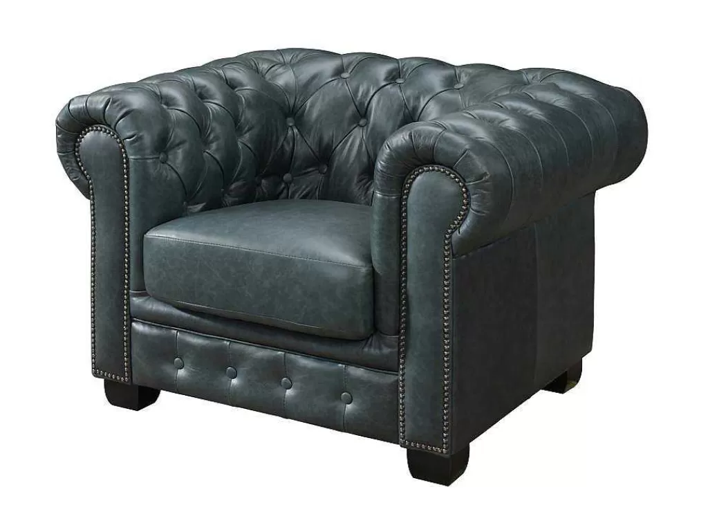 Promoções Sofás & Poltronas*LINEA Sofá Sofá Chesterfield 3+2+1 Lugares Brenton 100% Pele De Bufalo Superior Cor Verde-Acinzentado