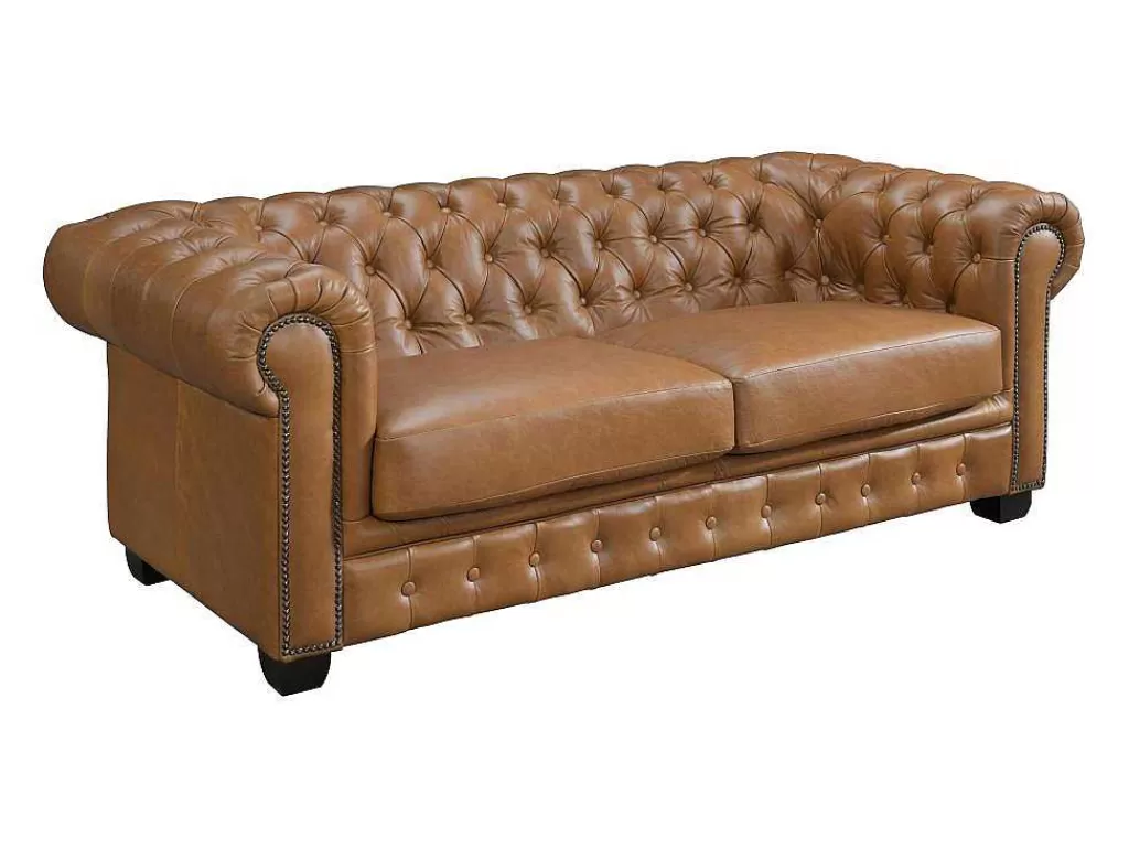 Promoções Sofás & Poltronas*LINEA Sofá Sofá Chesterfield 3 Lugares Brenton 100% Pele De Bufalo Superior Cor Caramelo Vintage