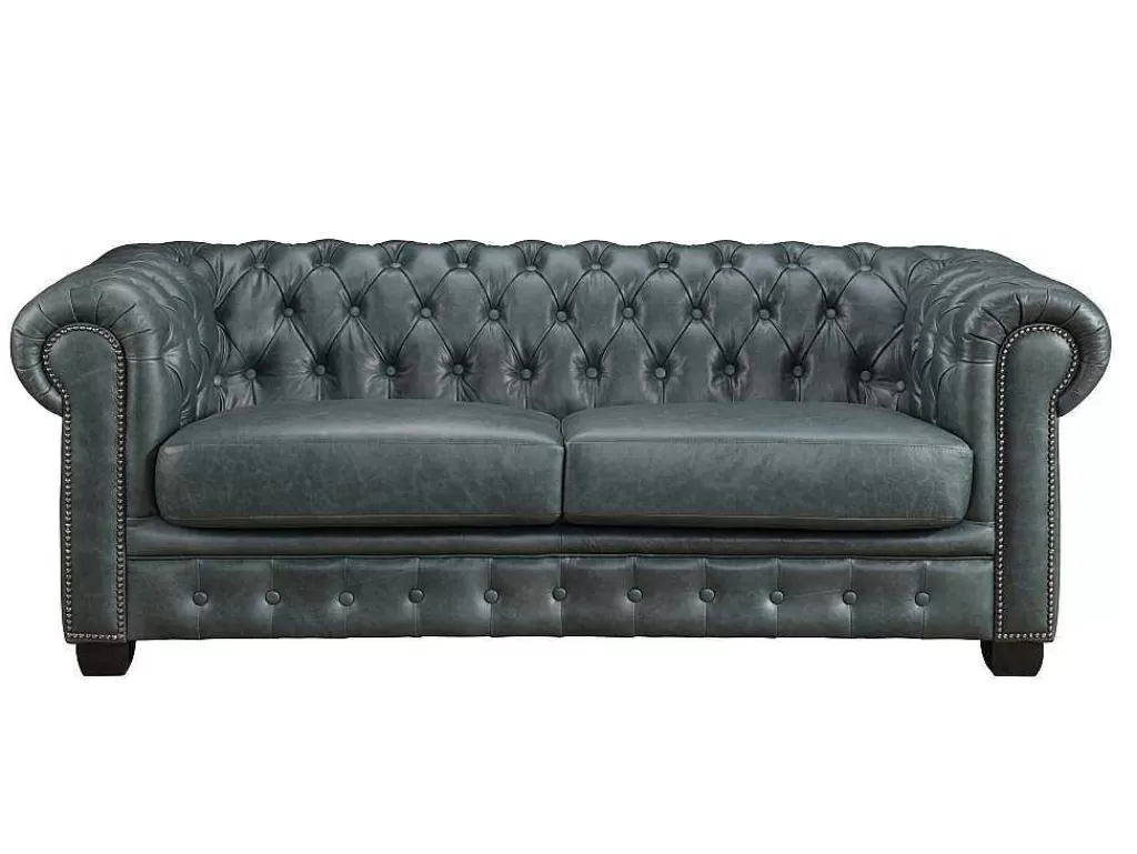 Promoções Sofás & Poltronas*LINEA Sofá Sofá Chesterfield 3 Lugares Brenton 100% Pele De Bufalo Superior Cor Verde-Acinzentado