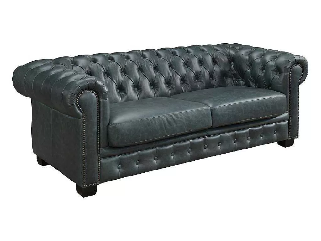 Promoções Sofás & Poltronas*LINEA Sofá Sofá Chesterfield 3 Lugares Brenton 100% Pele De Bufalo Superior Cor Verde-Acinzentado