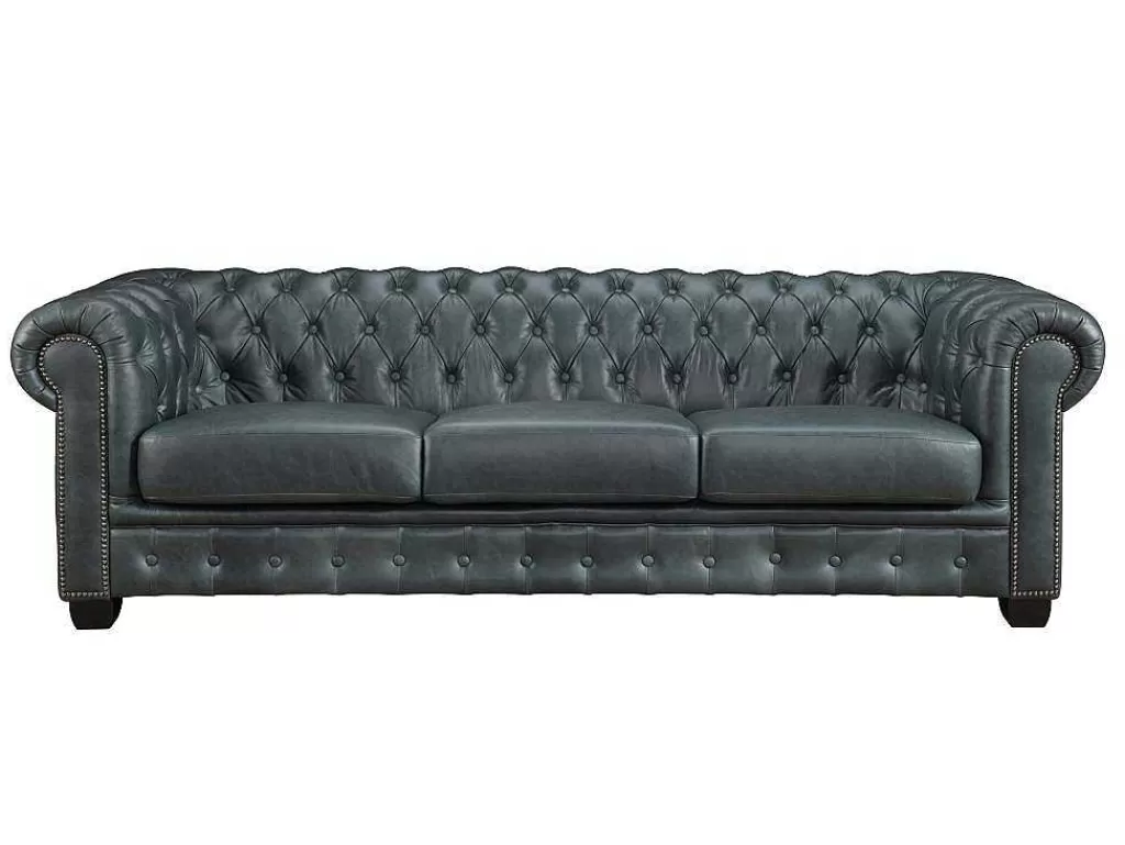 Promoções Sofás & Poltronas*LINEA Sofá Sofá Chesterfield 4 Lugares Brenton 100% Pele De Bufalo Superior Cor Verde-Acinzentado