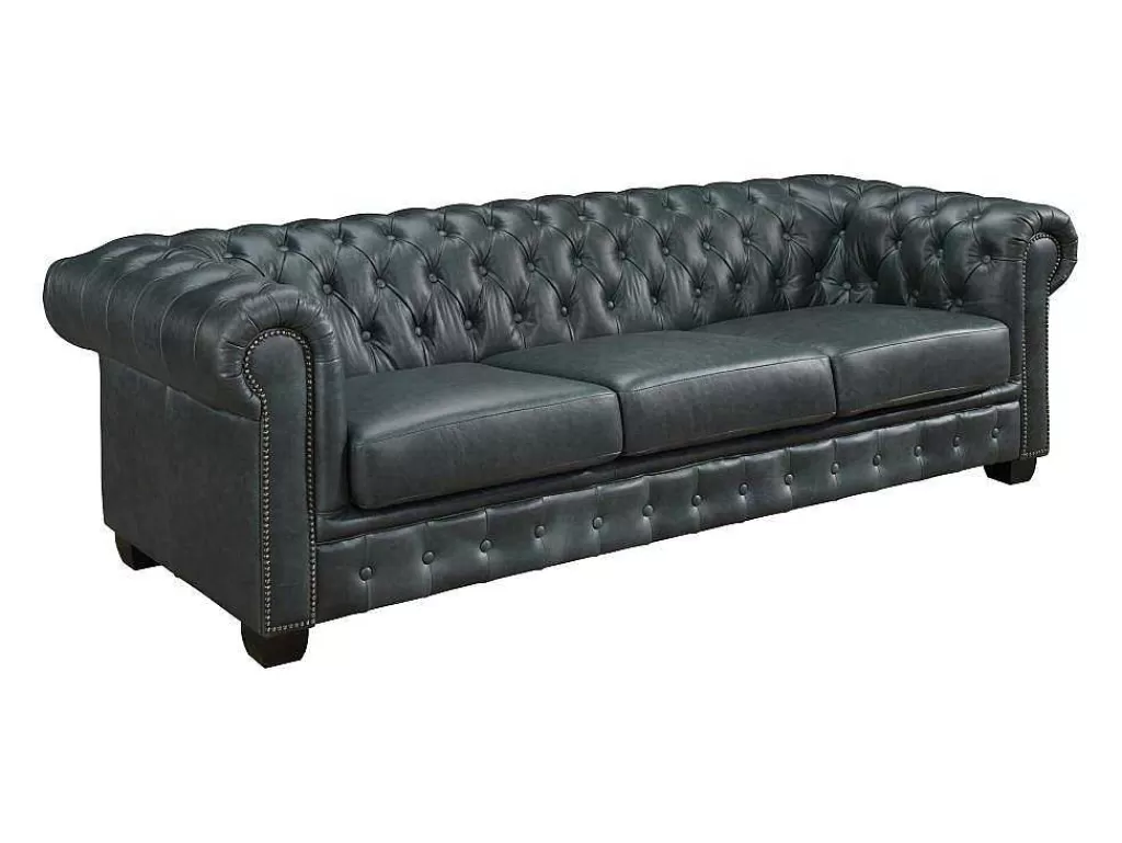 Promoções Sofás & Poltronas*LINEA Sofá Sofá Chesterfield 4 Lugares Brenton 100% Pele De Bufalo Superior Cor Verde-Acinzentado