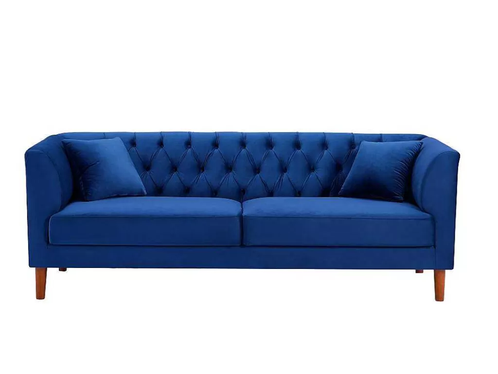 Sofá Em Tecido*Vente-unique Sofá Chesterfield De 3 Lugares Em Veludo Azul-Escuro - Arsene