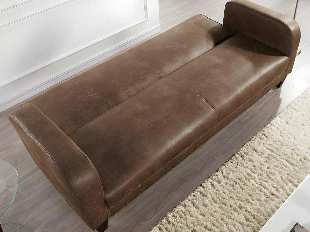 Sofá Cama Clic-Clac E Dobravel*Vente-unique Sofá Club De 3 Lugares Convertivel Em Cama Em Microfibra Imitacao Pele Envelhecida - Inicio