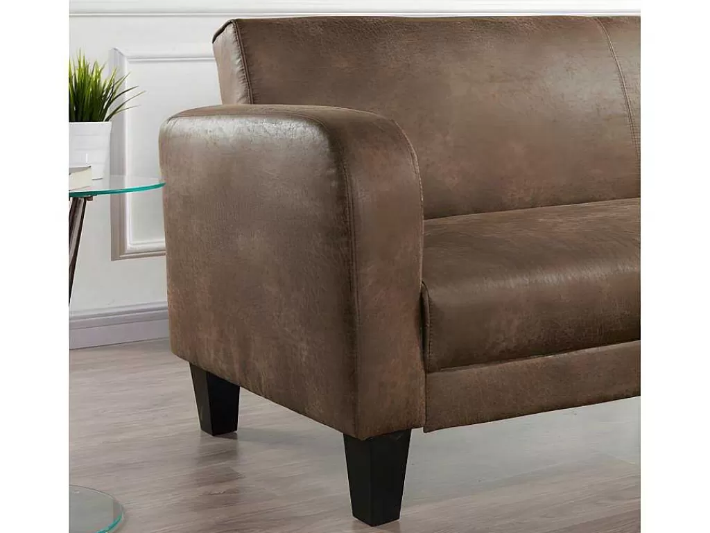 Sofá Cama Clic-Clac E Dobravel*Vente-unique Sofá Club De 3 Lugares Convertivel Em Cama Em Microfibra Imitacao Pele Envelhecida - Inicio