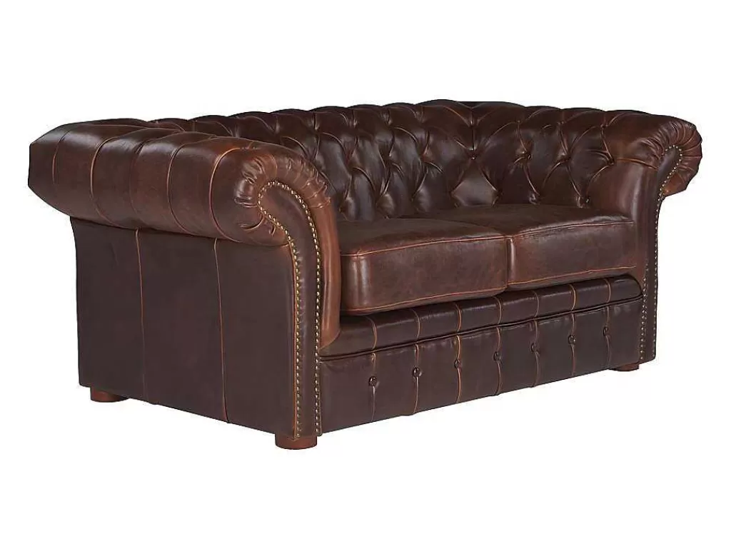 Promoções Sofás & Poltronas*Vente-unique Sofá De 2 Lugares 100% Couro Envelhecido Estilo Chesterfield - Clotaire