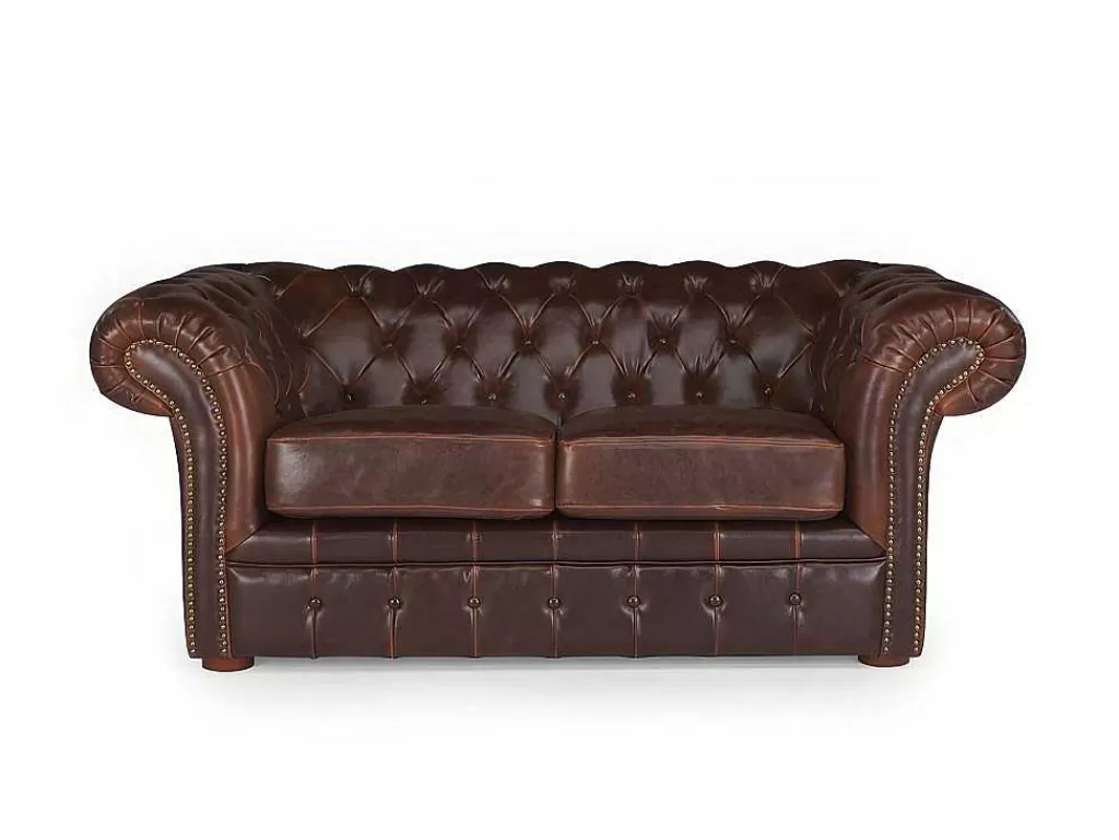 Promoções Sofás & Poltronas*Vente-unique Sofá De 2 Lugares 100% Couro Envelhecido Estilo Chesterfield - Clotaire