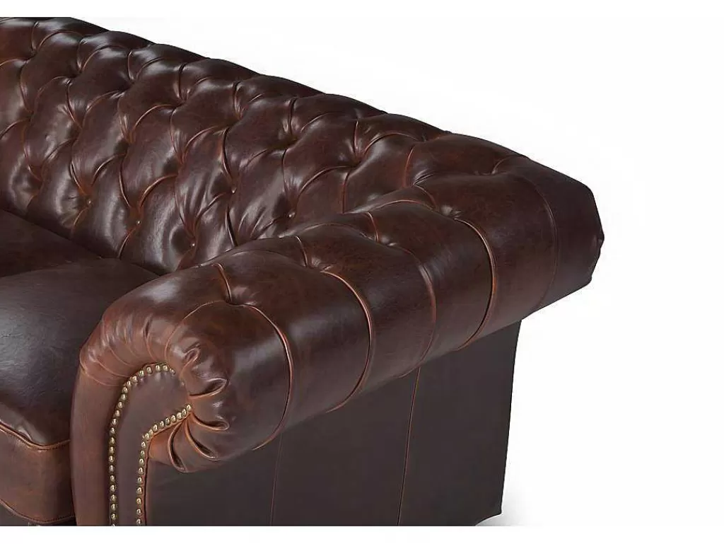 Promoções Sofás & Poltronas*Vente-unique Sofá De 2 Lugares 100% Couro Envelhecido Estilo Chesterfield - Clotaire