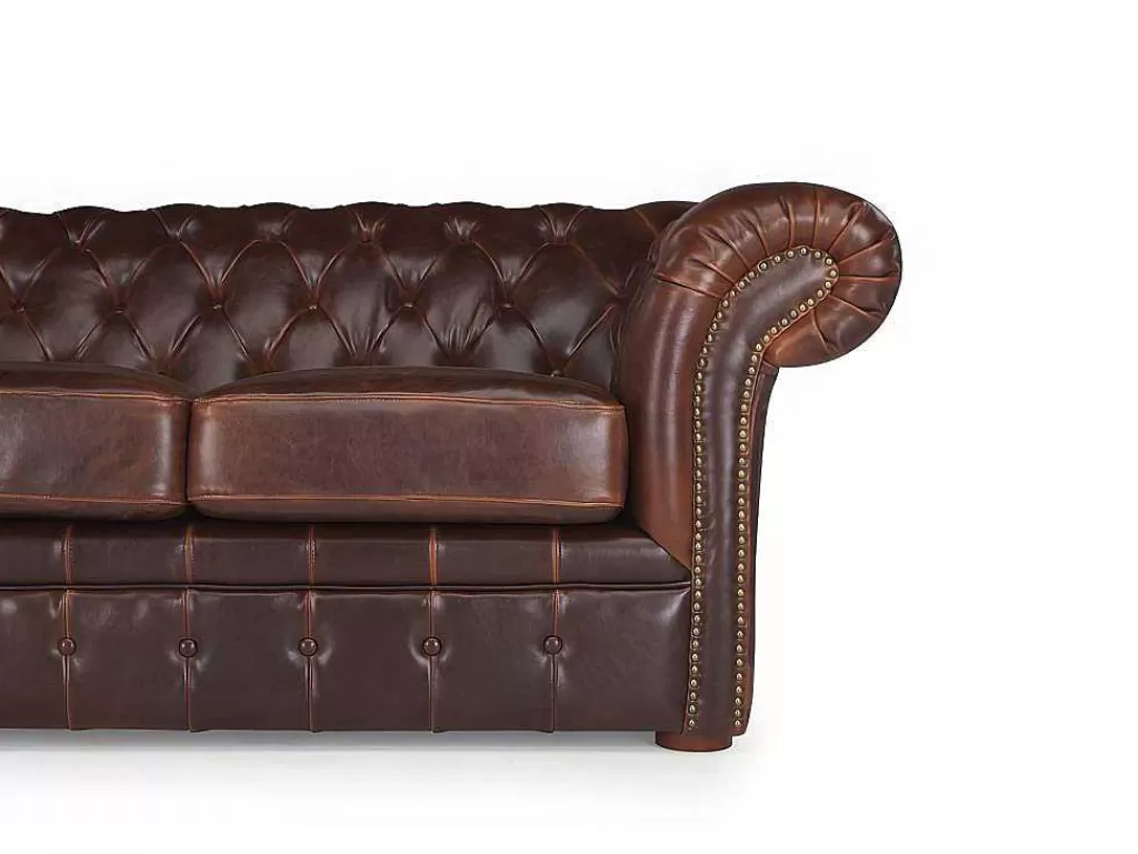 Promoções Sofás & Poltronas*Vente-unique Sofá De 2 Lugares 100% Couro Envelhecido Estilo Chesterfield - Clotaire