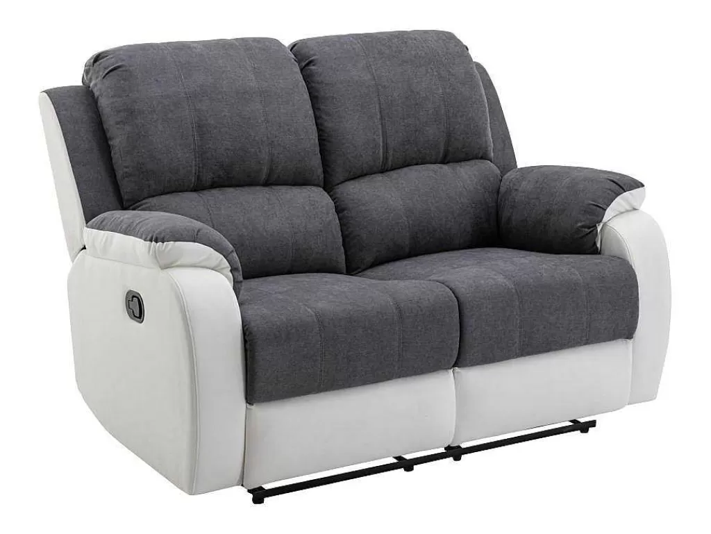 Sofá De Relaxamento Manual*Vente-unique Sofá De 2 Lugares Articulado Em Microfibra E Pele Sintética Cinzento E Branco - Brody