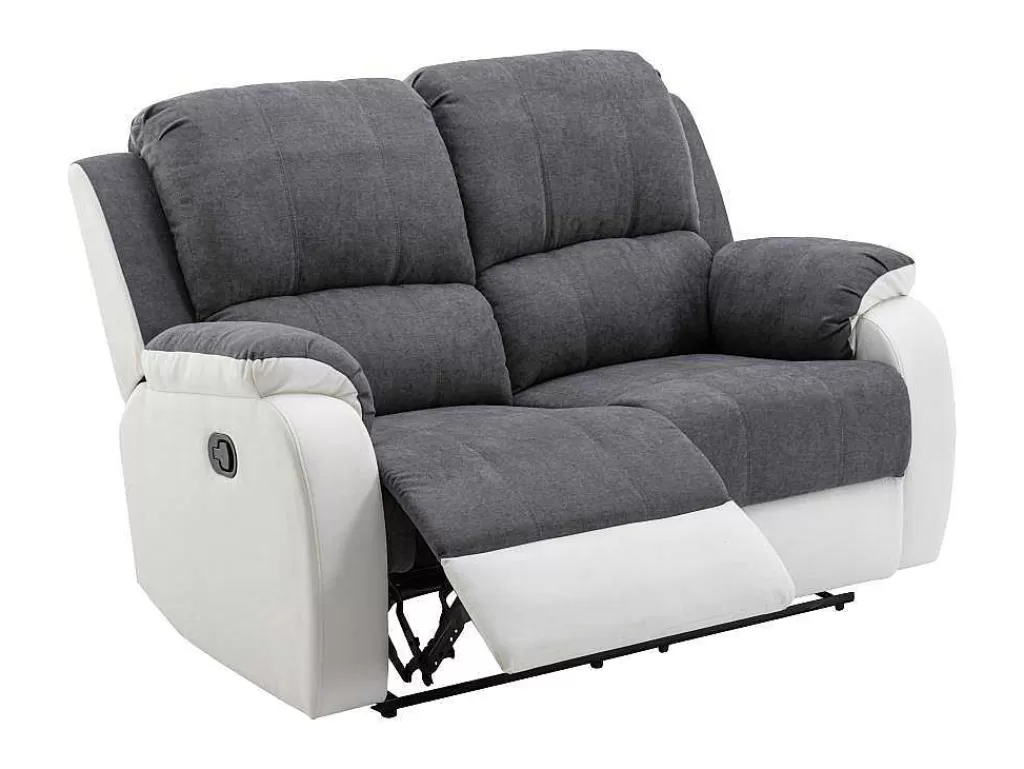 Sofá De Relaxamento Manual*Vente-unique Sofá De 2 Lugares Articulado Em Microfibra E Pele Sintética Cinzento E Branco - Brody