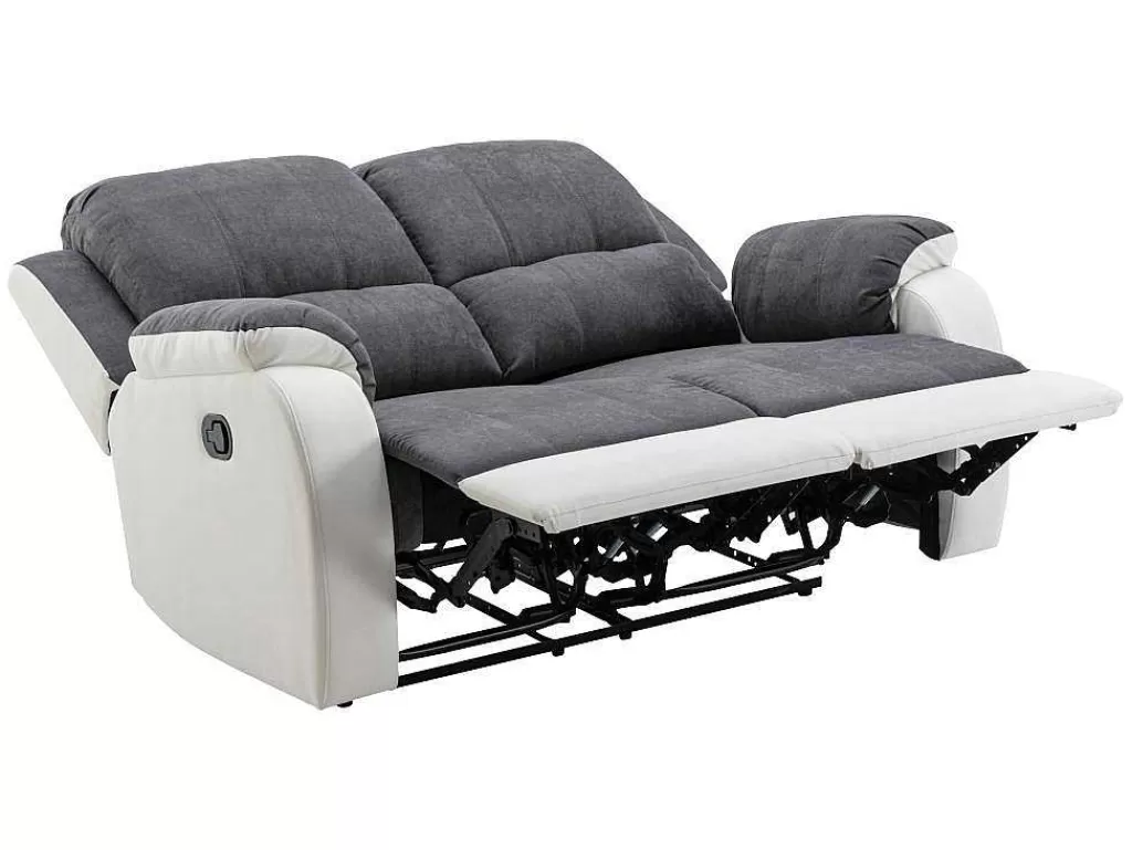 Sofá De Relaxamento Manual*Vente-unique Sofá De 2 Lugares Articulado Em Microfibra E Pele Sintética Cinzento E Branco - Brody