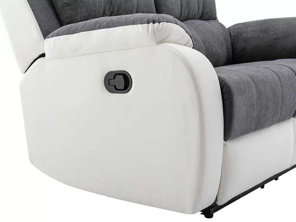 Sofá De Relaxamento Manual*Vente-unique Sofá De 2 Lugares Articulado Em Microfibra E Pele Sintética Cinzento E Branco - Brody