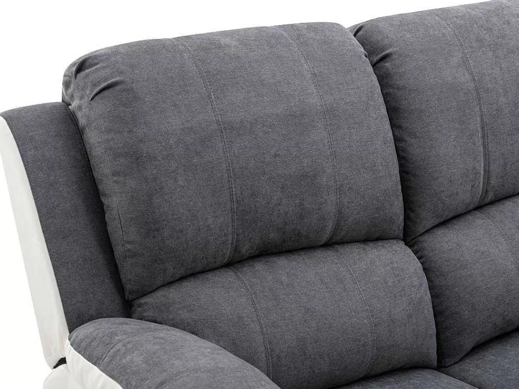 Sofá De Relaxamento Manual*Vente-unique Sofá De 2 Lugares Articulado Em Microfibra E Pele Sintética Cinzento E Branco - Brody
