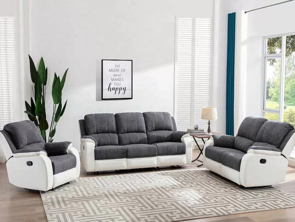 Sofá De Relaxamento Manual*Vente-unique Sofá De 2 Lugares Articulado Em Microfibra E Pele Sintética Cinzento E Branco - Brody
