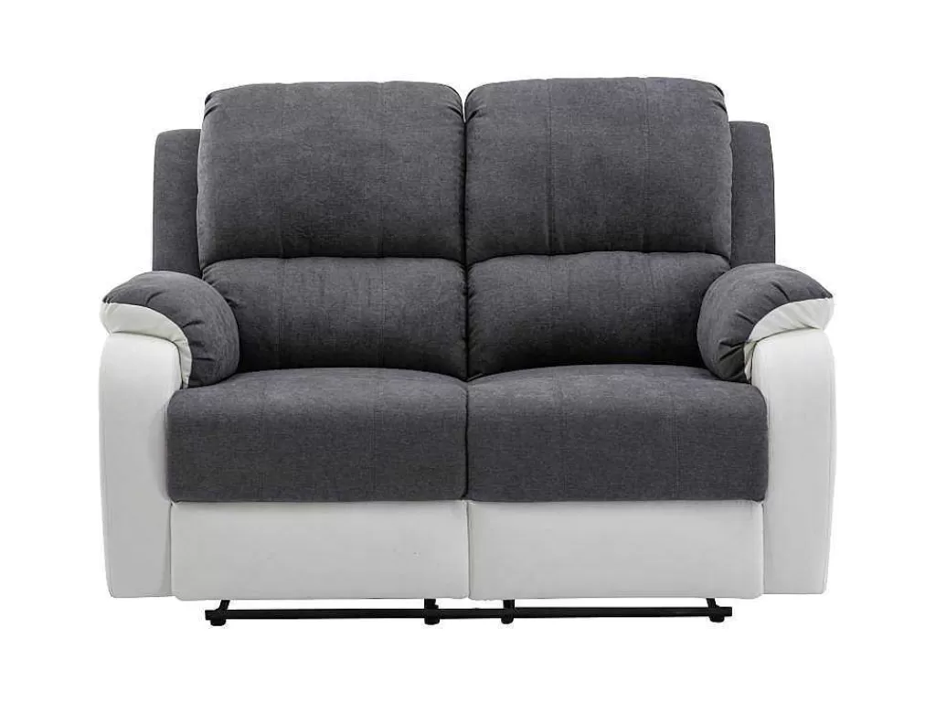 Sofá De Relaxamento Manual*Vente-unique Sofá De 2 Lugares Articulado Em Microfibra E Pele Sintética Cinzento E Branco - Brody