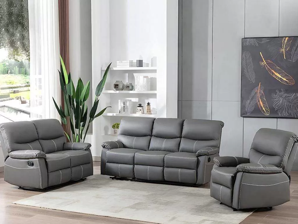 Sofá De Relaxamento Manual*Vente-unique Sofá De 2 Lugares Articulado Em Pele Sintética Cinza - Canby