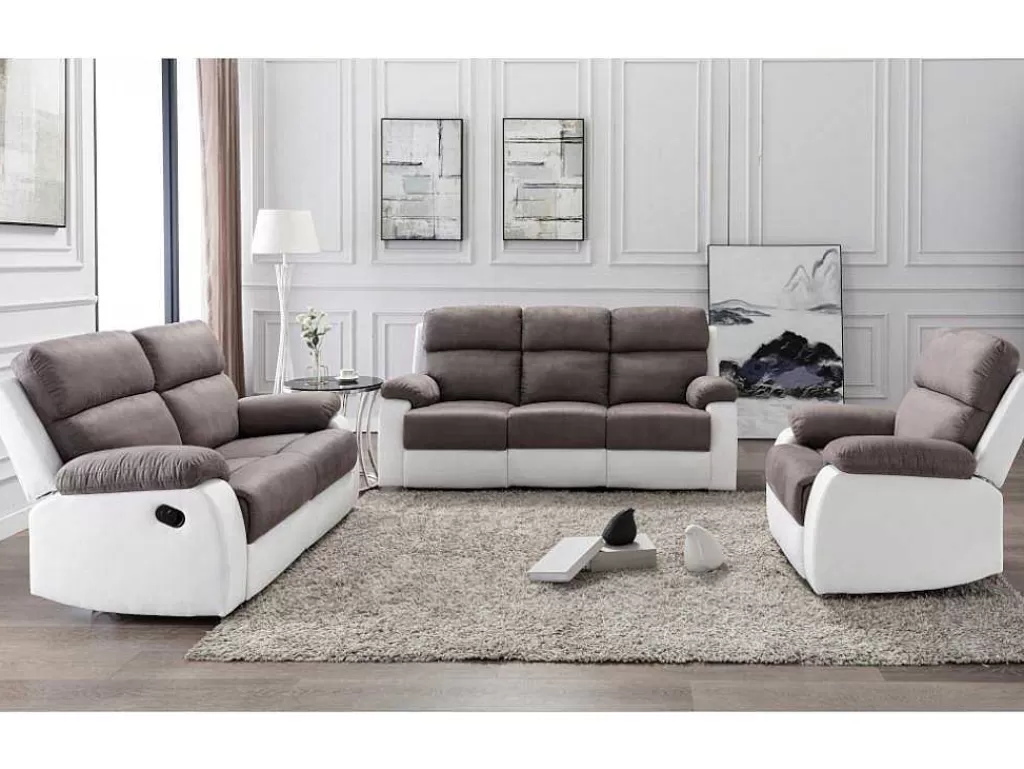 Sofá De Relaxamento Manual*Vente-unique Sofá De 2 Lugares Articulado Manual Em Microfibra E Pele Sintética - Cinza E Branco - Tolzano