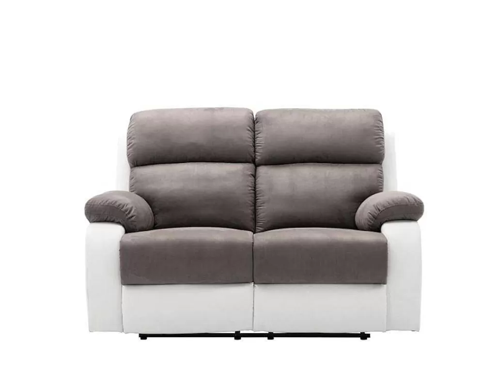 Sofá De Relaxamento Manual*Vente-unique Sofá De 2 Lugares Articulado Manual Em Microfibra E Pele Sintética - Cinza E Branco - Tolzano
