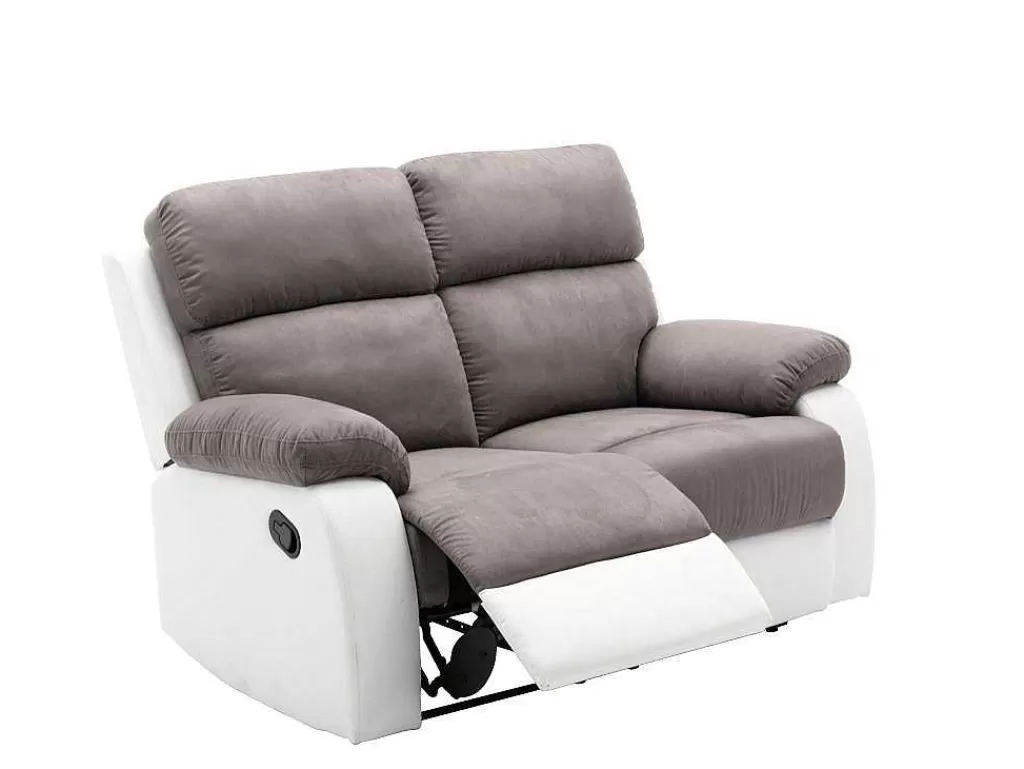 Sofá De Relaxamento Manual*Vente-unique Sofá De 2 Lugares Articulado Manual Em Microfibra E Pele Sintética - Cinza E Branco - Tolzano