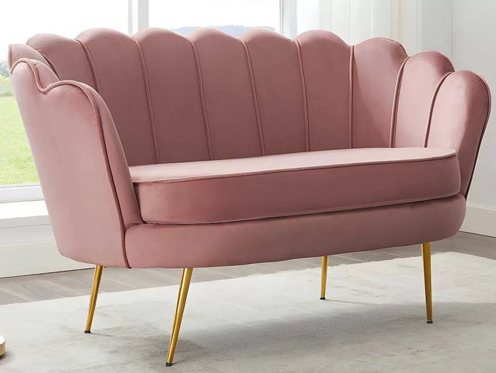 Conjunto Sofá E Poltrona*Vente-unique Sofá De 2 Lugares E Poltrona Forma De Concha Veludo Cor-De-Rosa - Dandelion