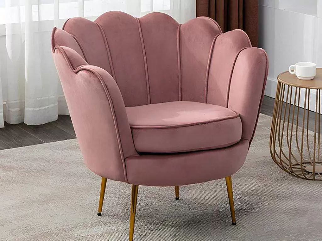 Conjunto Sofá E Poltrona*Vente-unique Sofá De 2 Lugares E Poltrona Forma De Concha Veludo Cor-De-Rosa - Dandelion