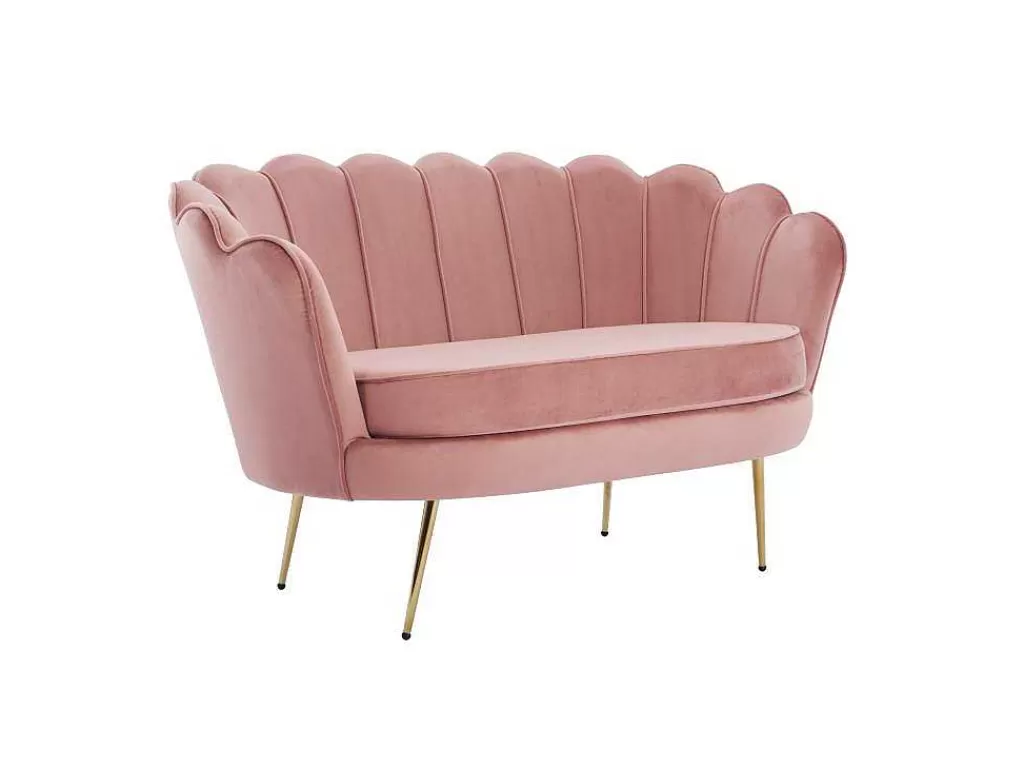 Conjunto Sofá E Poltrona*Vente-unique Sofá De 2 Lugares E Poltrona Forma De Concha Veludo Cor-De-Rosa - Dandelion