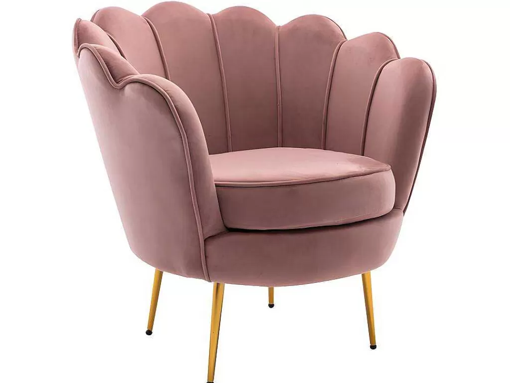 Conjunto Sofá E Poltrona*Vente-unique Sofá De 2 Lugares E Poltrona Forma De Concha Veludo Cor-De-Rosa - Dandelion