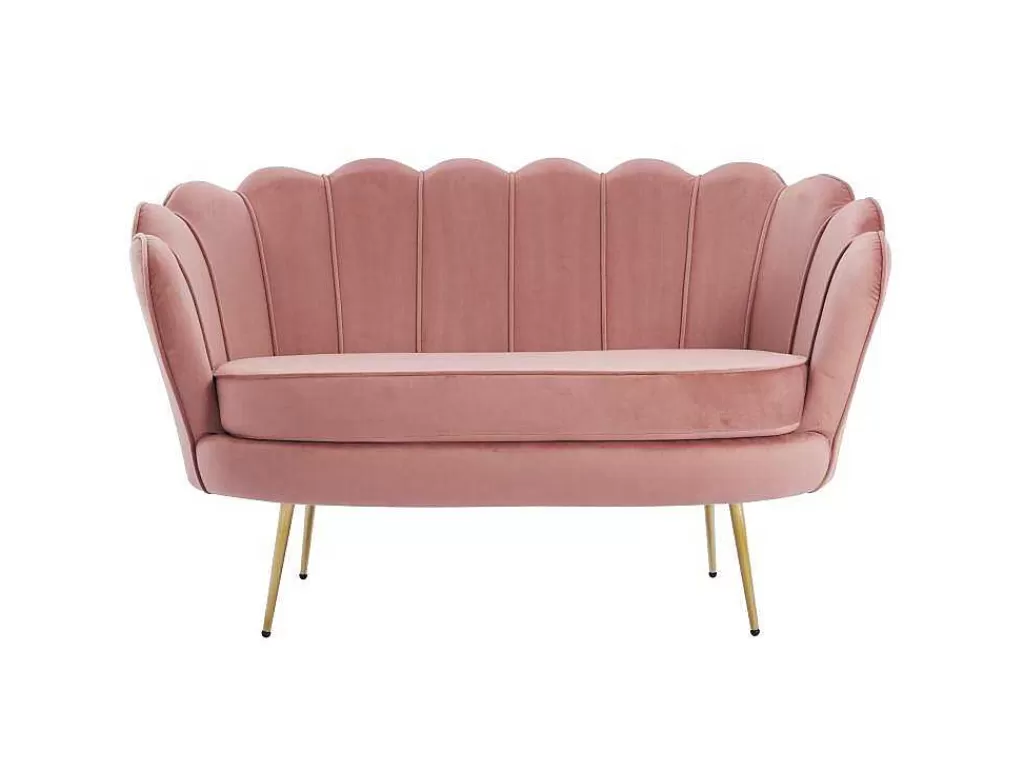 Conjunto Sofá E Poltrona*Vente-unique Sofá De 2 Lugares E Poltrona Forma De Concha Veludo Cor-De-Rosa - Dandelion