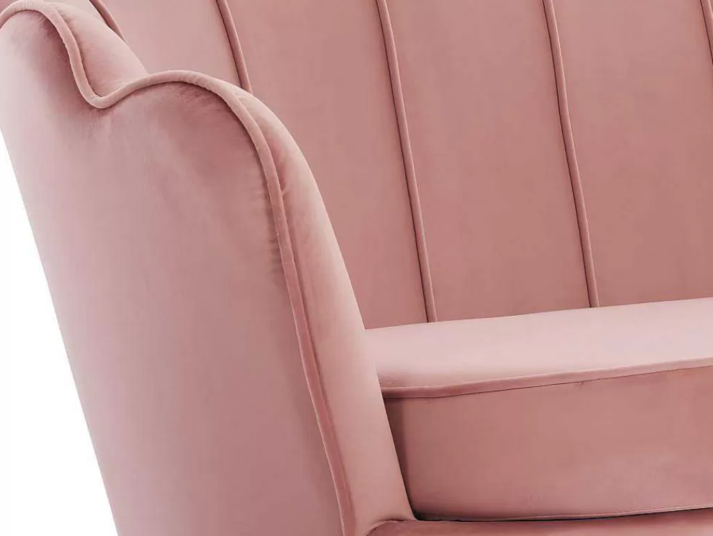 Conjunto Sofá E Poltrona*Vente-unique Sofá De 2 Lugares E Poltrona Forma De Concha Veludo Cor-De-Rosa - Dandelion