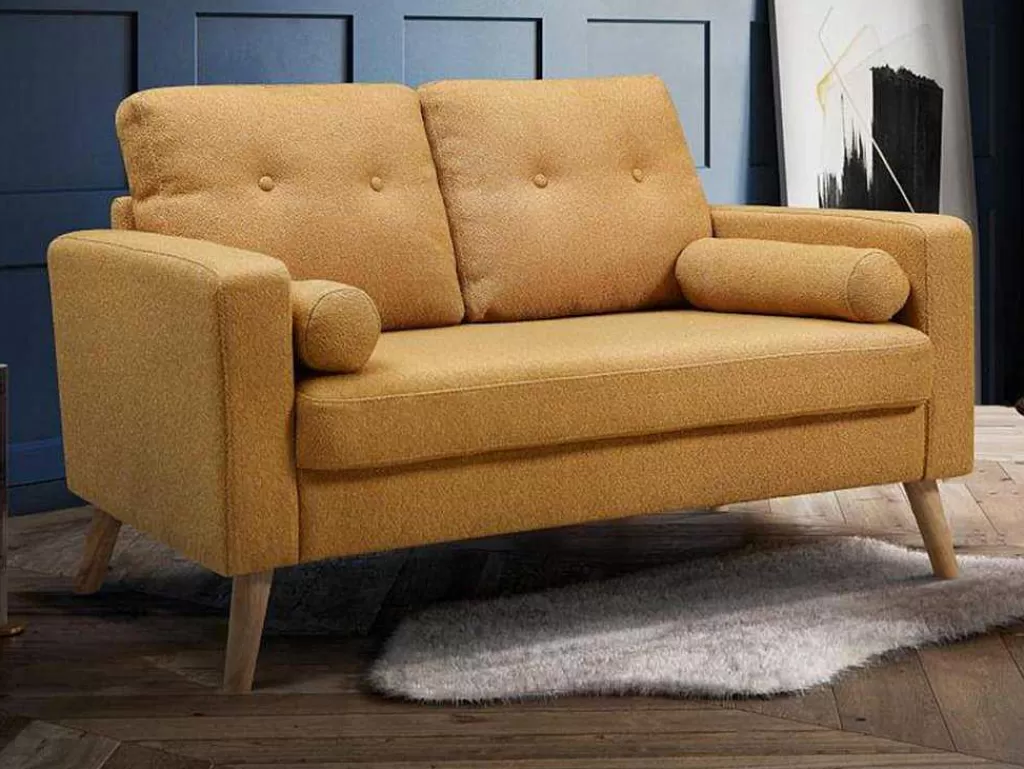 Sofá De 2 Lugares*Vente-unique Sofá De 2 Lugares Em Tecido Efeito La Amarelo - Tatum