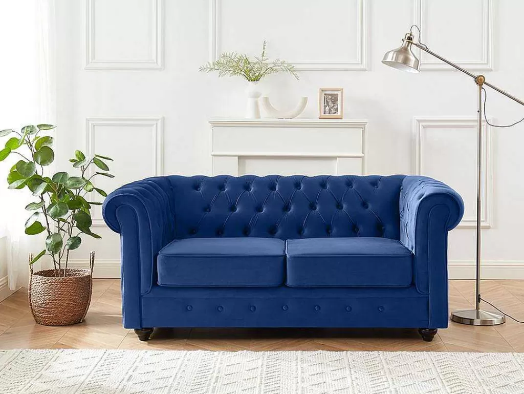 Sofá De 2 Lugares*Vente-unique Sofá De 2 Lugares Em Veludo Cor Azul Real - Chesterfield