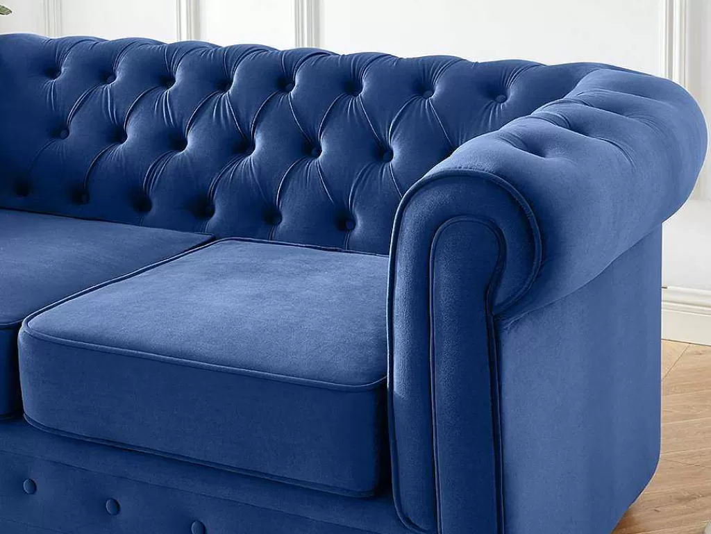 Sofá De 2 Lugares*Vente-unique Sofá De 2 Lugares Em Veludo Cor Azul Real - Chesterfield