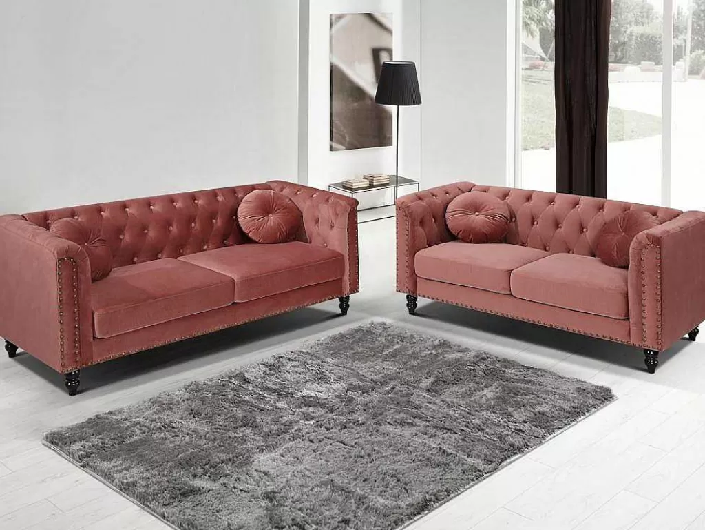 Sofá De 2 Lugares*Vente-unique Sofá De 2 Lugares Em Veludo Cor-De-Rosa Velho - Turner