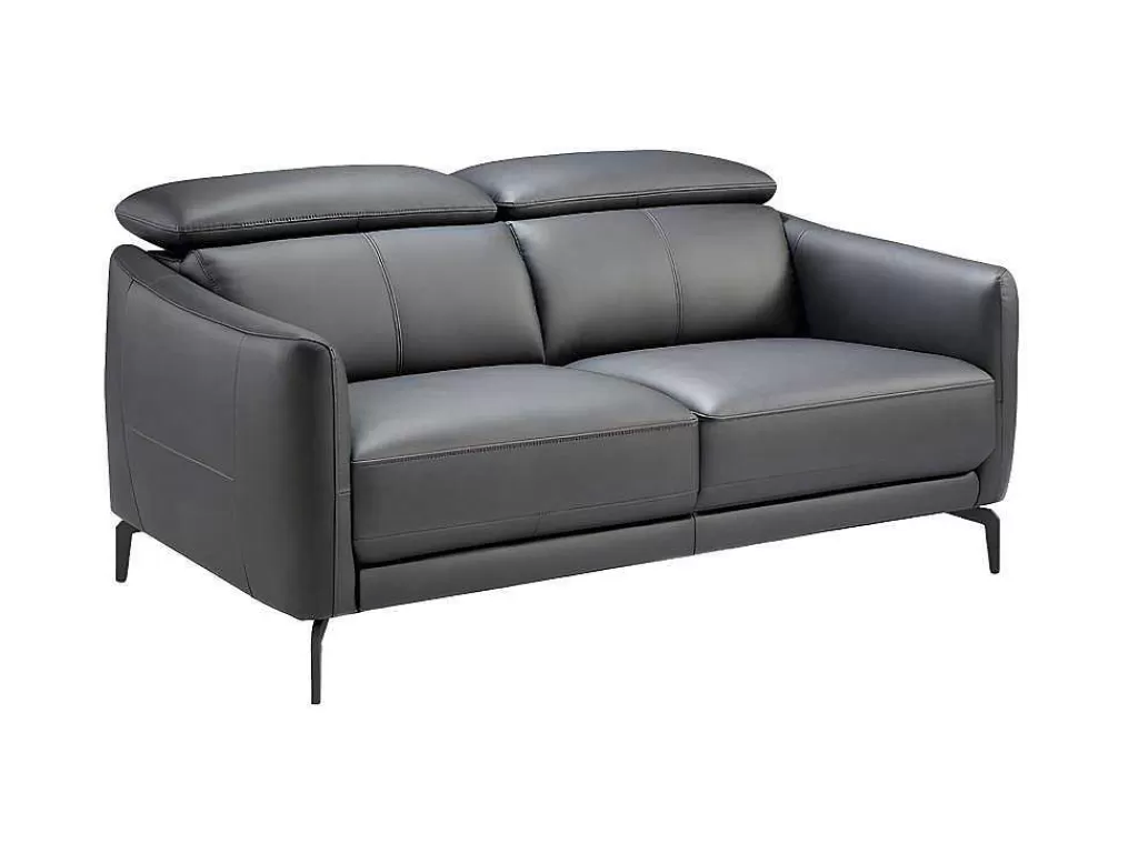 Promoções Sofás & Poltronas*Angel Cerda Sofá De 2 Lugares Estofado Em Couro De Vaca Preto Com Estrutura De Madeira De Pinho Natural 6058