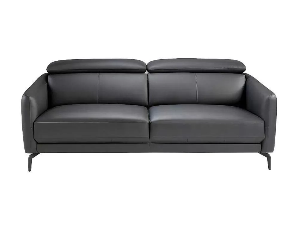 Promoções Sofás & Poltronas*Angel Cerda Sofá De 2 Lugares Estofado Em Couro De Vaca Preto Com Estrutura De Madeira De Pinho Natural 6058