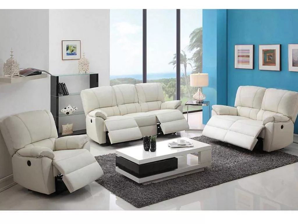 Sofá De Relaxamento Eletrico*Vente-unique Sofá De 2 Lugares Relax Electrico Em Pele Marfim - Marcis