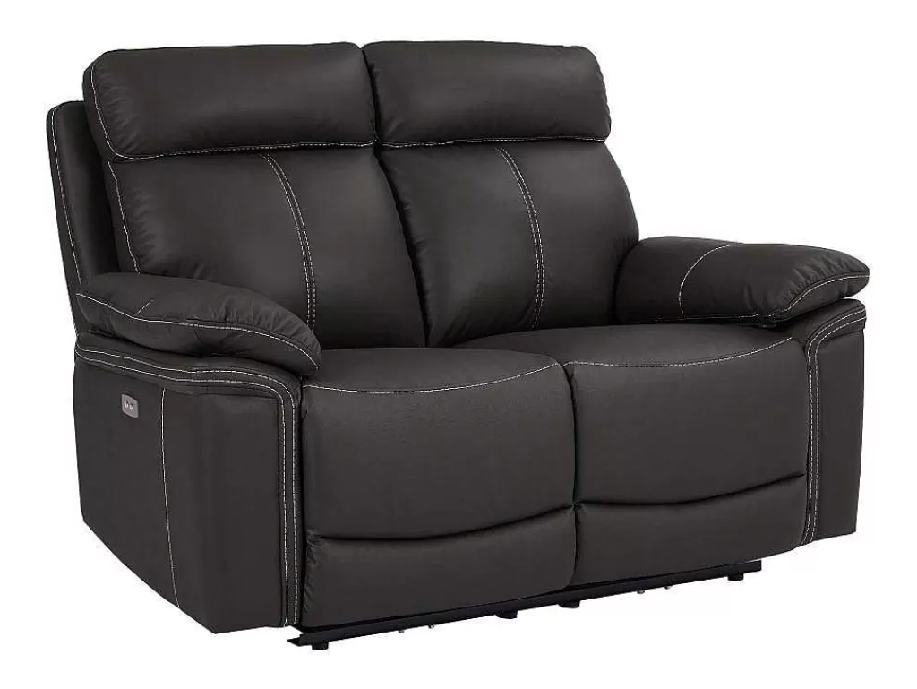 Sofá De Relaxamento Eletrico*Vente-unique Sofá De 2 Lugares Relax Eletrico Em Pele Castanho - Isiris