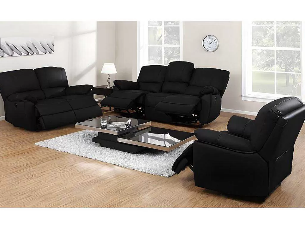 Sofá De Relaxamento Eletrico*Vente-unique Sofá De 2 Lugares Relax Eletrico Em Pele Preto - Marcis
