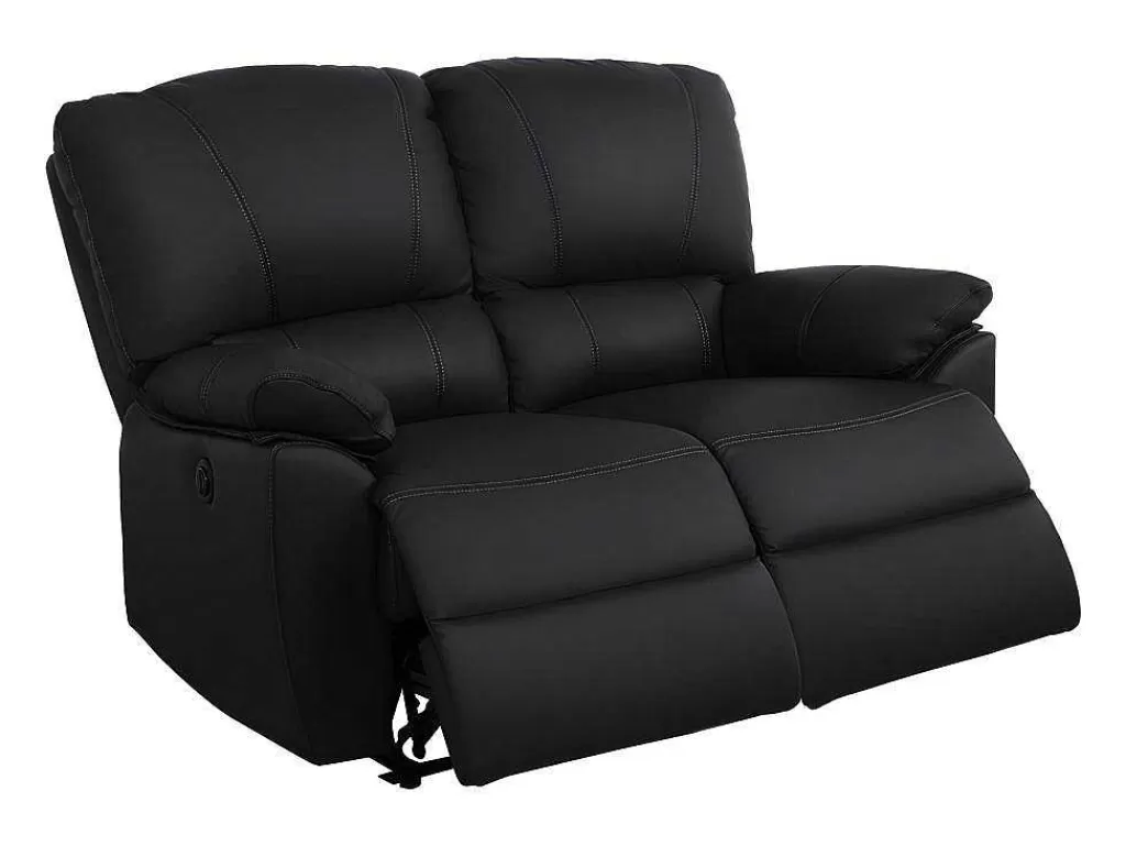 Sofá De Relaxamento Eletrico*Vente-unique Sofá De 2 Lugares Relax Eletrico Em Pele Preto - Marcis