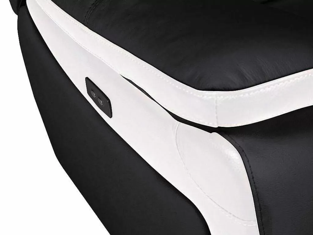 Sofá De Relaxamento Eletrico*Vente-unique Sofá De 2 Lugares Relax Eletrico Em Pele Preto E Branco - Angelique