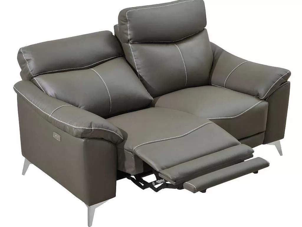 Sofá De Relaxamento Eletrico*Vente-unique Sofá De 2 Lugares Relax Eletrico Em Pele Taupe - Metronomya