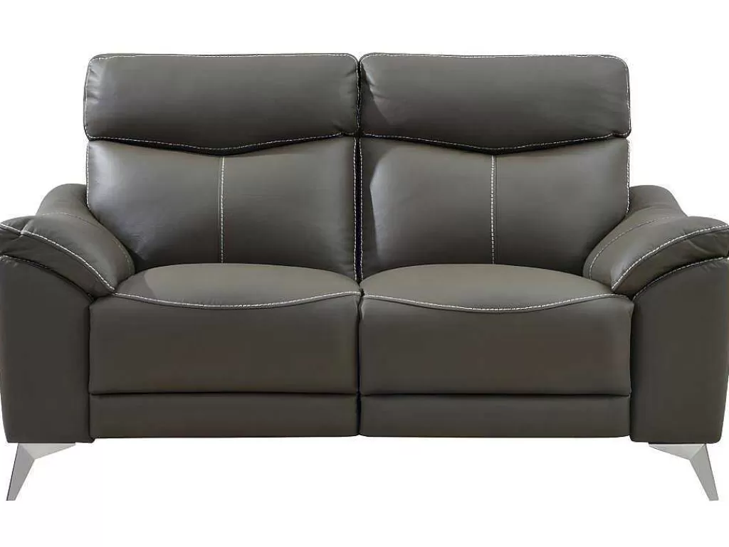 Sofá De Relaxamento Eletrico*Vente-unique Sofá De 2 Lugares Relax Eletrico Em Pele Taupe - Metronomya