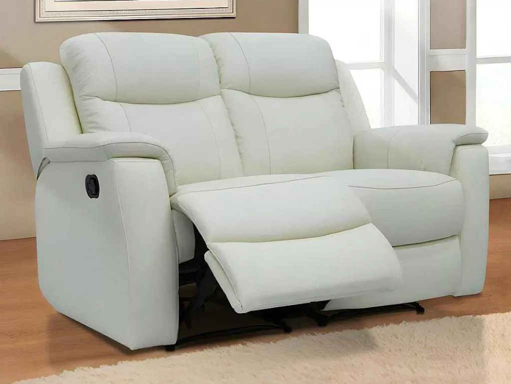 Sofá De Relaxamento Manual*Vente-unique Sofá De 2 Lugares Relax Em Pele Branco Marfim - Evasion