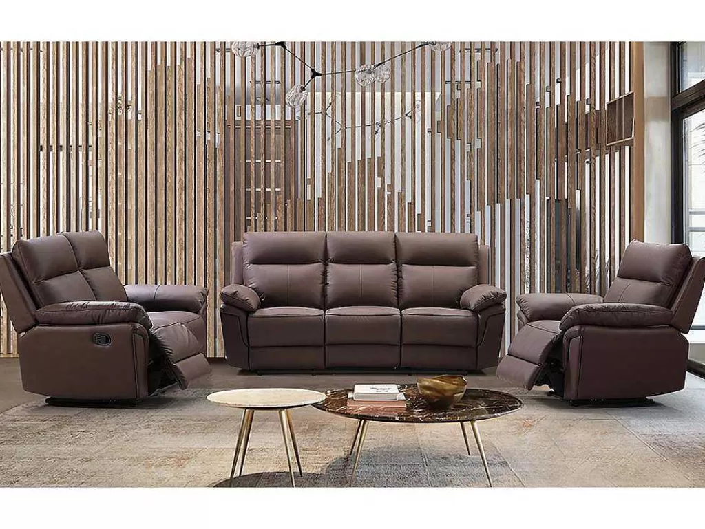 Sofá De Relaxamento Manual*Vente-unique Sofá De 2 Lugares Relax Em Pele De Bufalo Castanho - Pakita