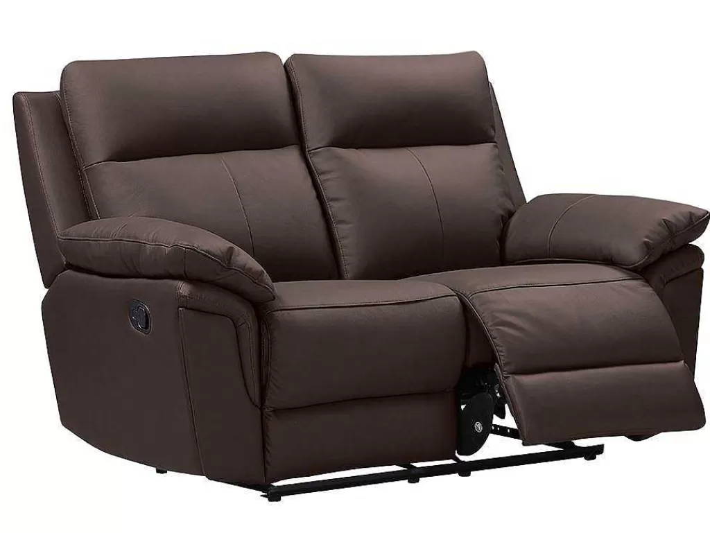 Sofá De Relaxamento Manual*Vente-unique Sofá De 2 Lugares Relax Em Pele De Bufalo Castanho - Pakita